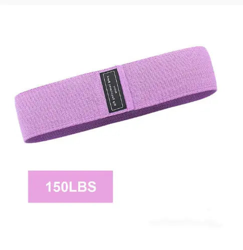 a purple headband with a black label on it