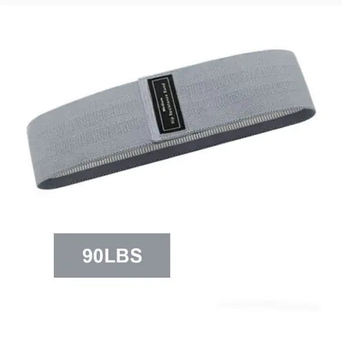 a gray headband with a black label on it