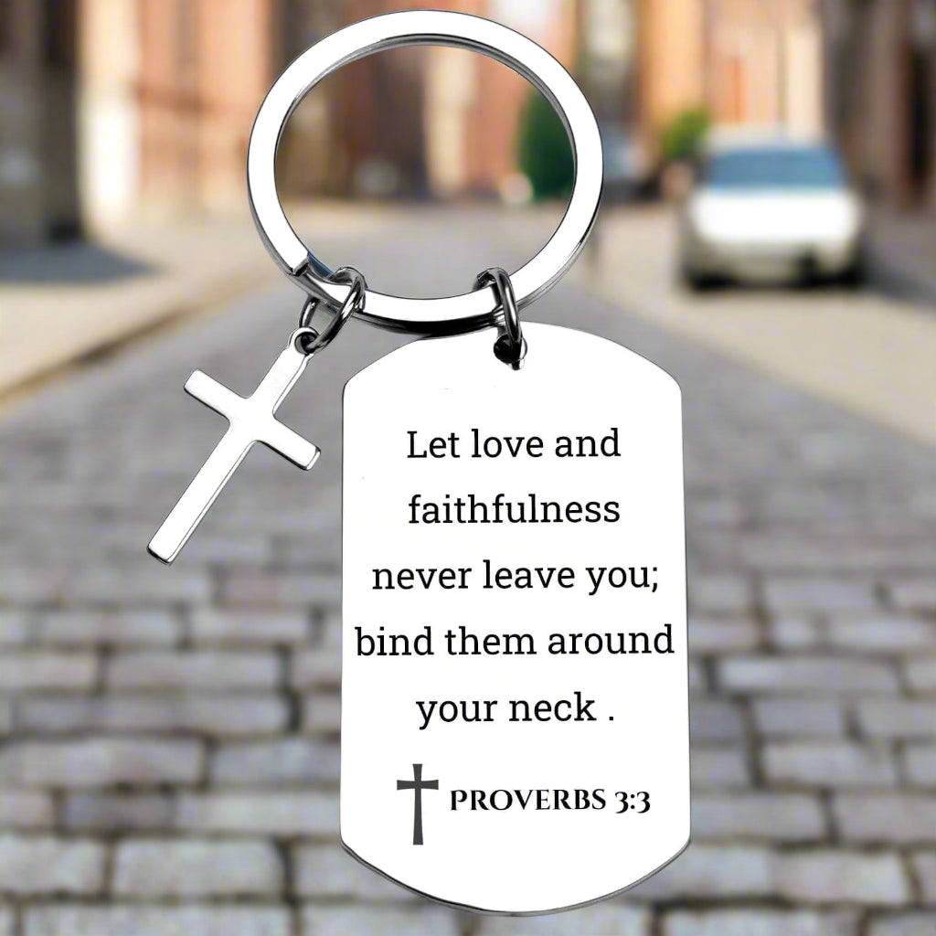 Bible Verse Keychain - Inspirational Proverbs 3:3 Keychain with Cross Pendant - Perfect Christian Gift