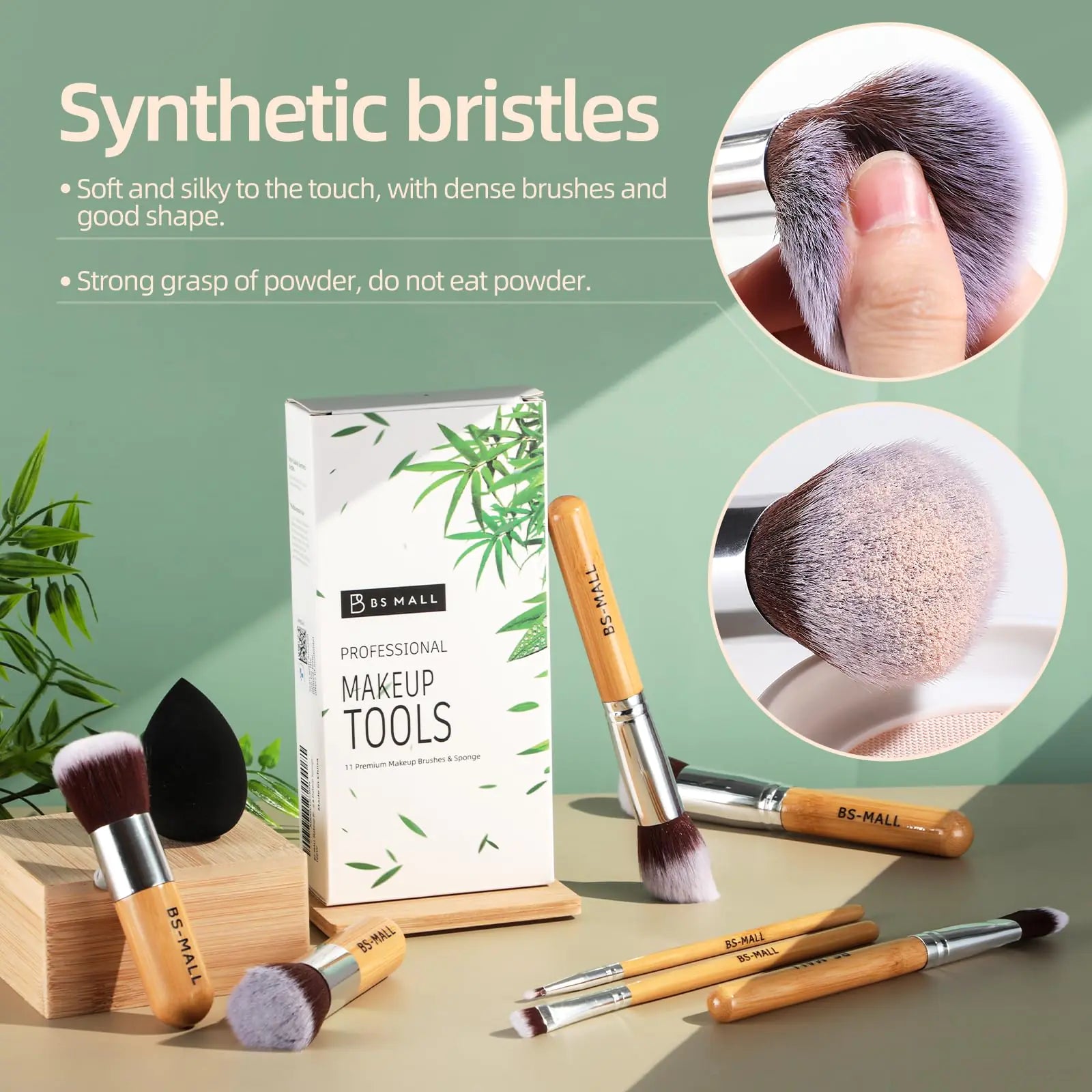 Elevate your makeup game with the BS-MALL Makeup Brush Set, featuring synthetic bristles that offer a soft touch. This 11-piece bamboo makeup brush set, perfect for any beauty lover, is available at Blooming Violets with free shipping!