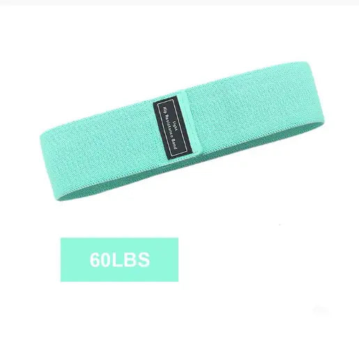 a blue headband with a black label on it