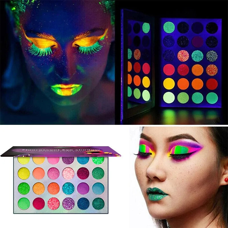 a woman with bright makeup and neon makeup