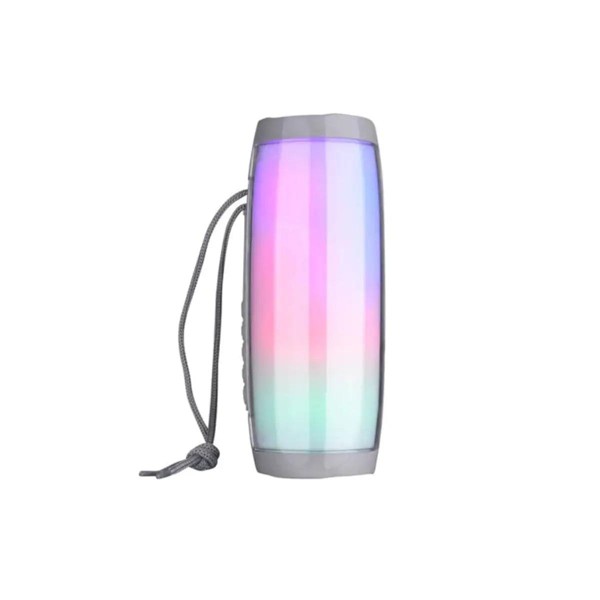a multicolored speaker with a cord attached to it