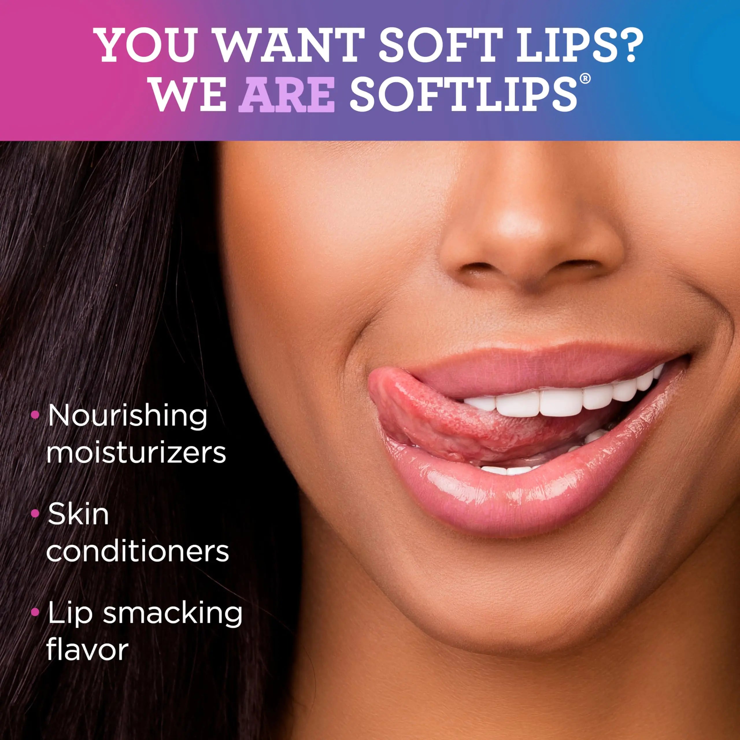 a woman with her mouth open with the words you want soft lips? we are