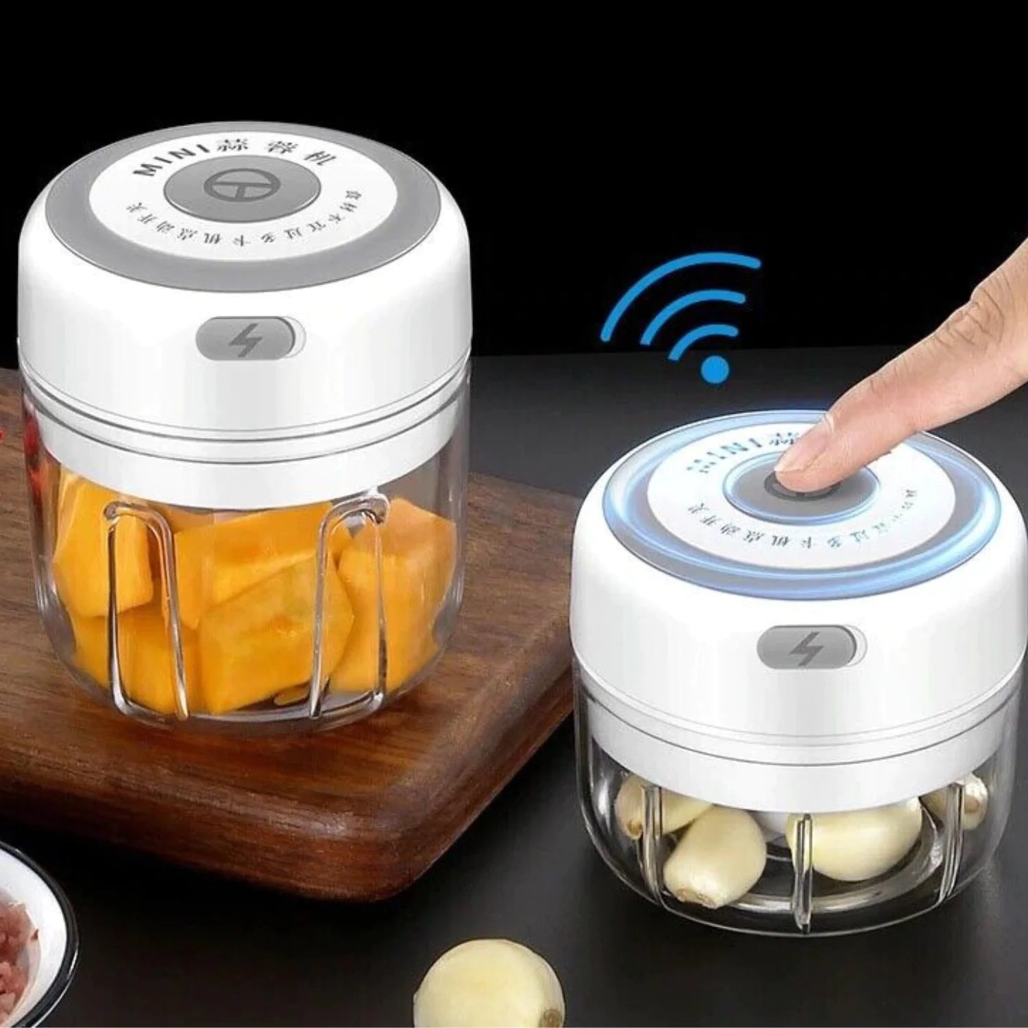 a person pressing buttons on a food processor