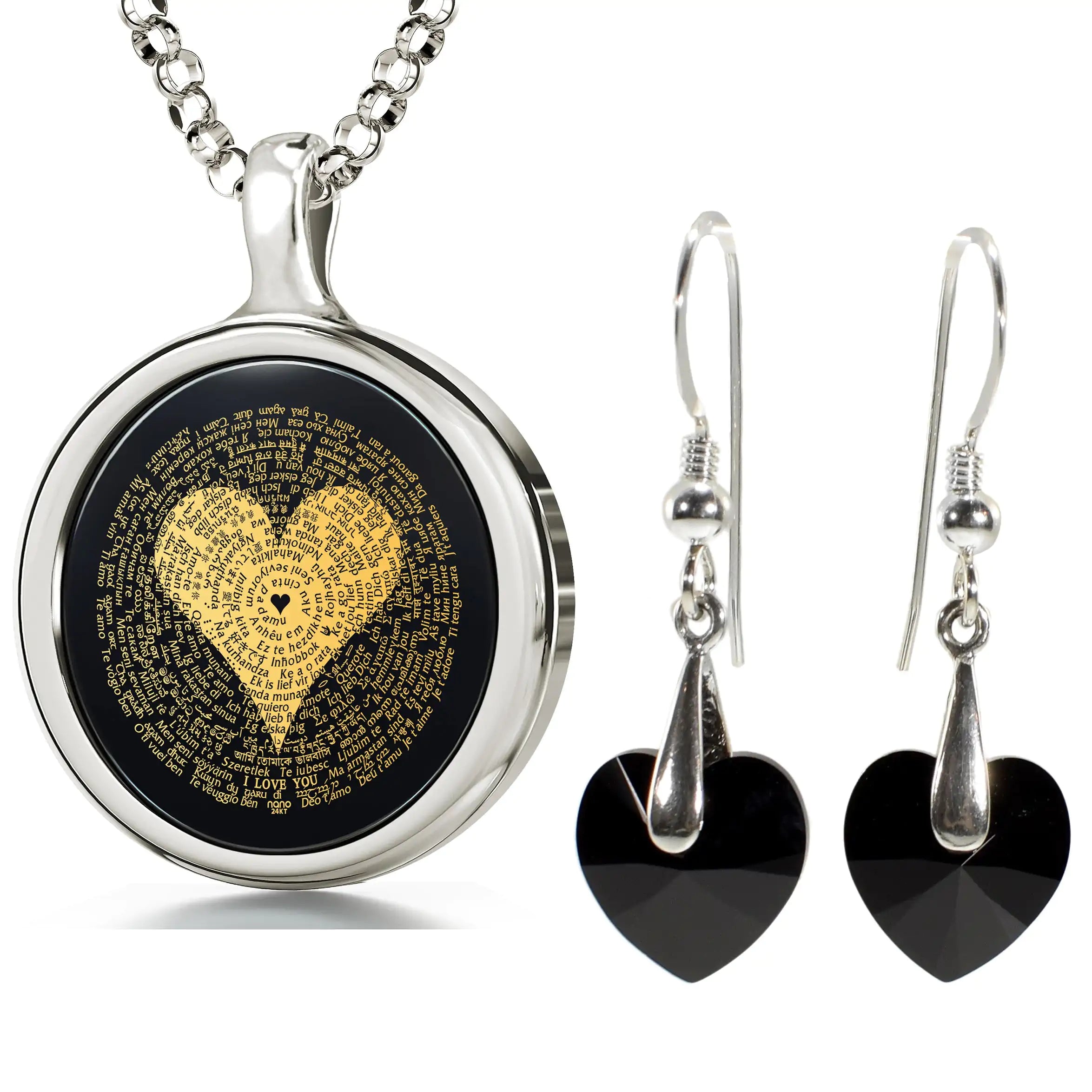 a couple of necklaces and a pendant with a heart