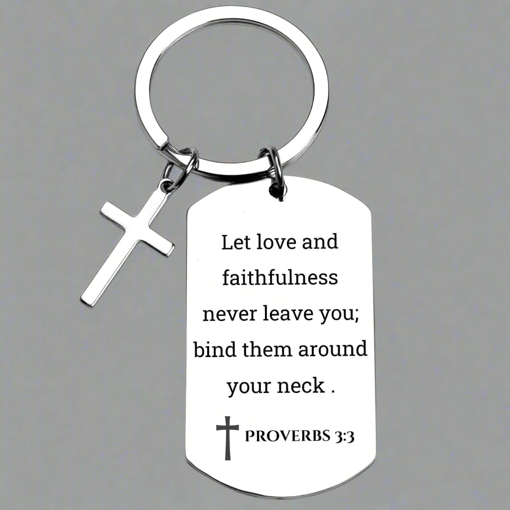 Bible Verse Keychain - Inspirational Proverbs 3:3 Keychain with Cross Pendant - Perfect Christian Gift