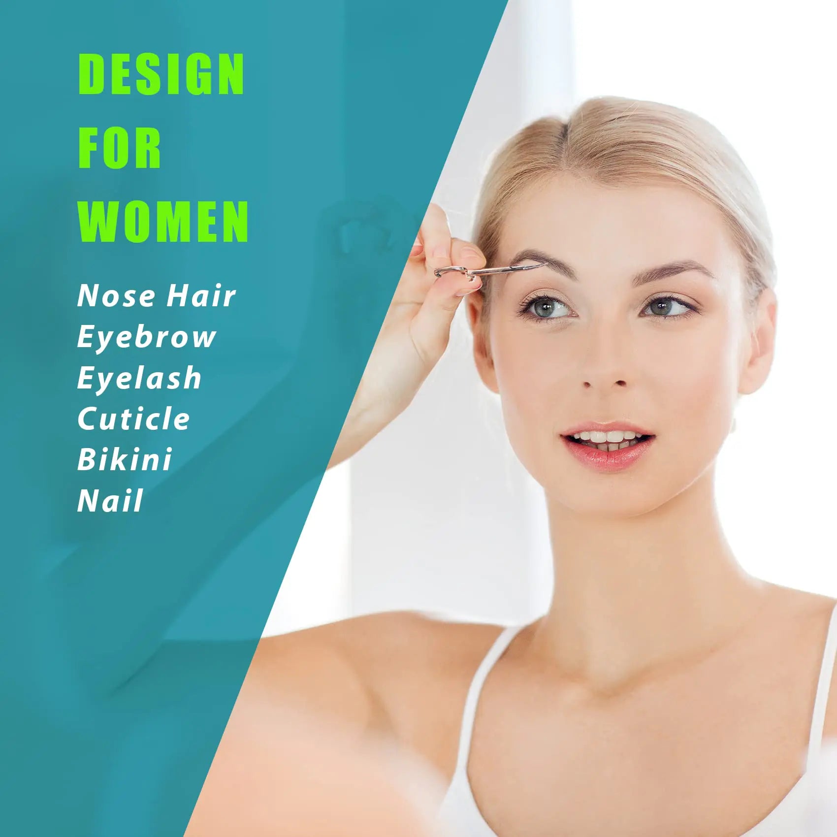 a woman in a white tank top is putting on her eyebrows