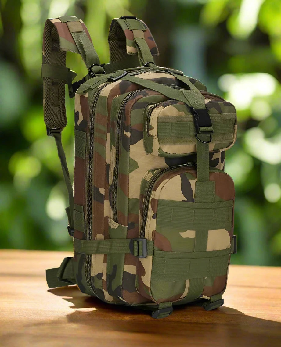 a backpack sitting on top of a wooden table