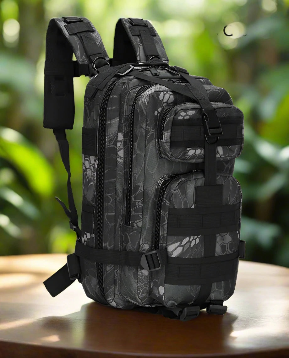 a backpack sitting on top of a wooden table