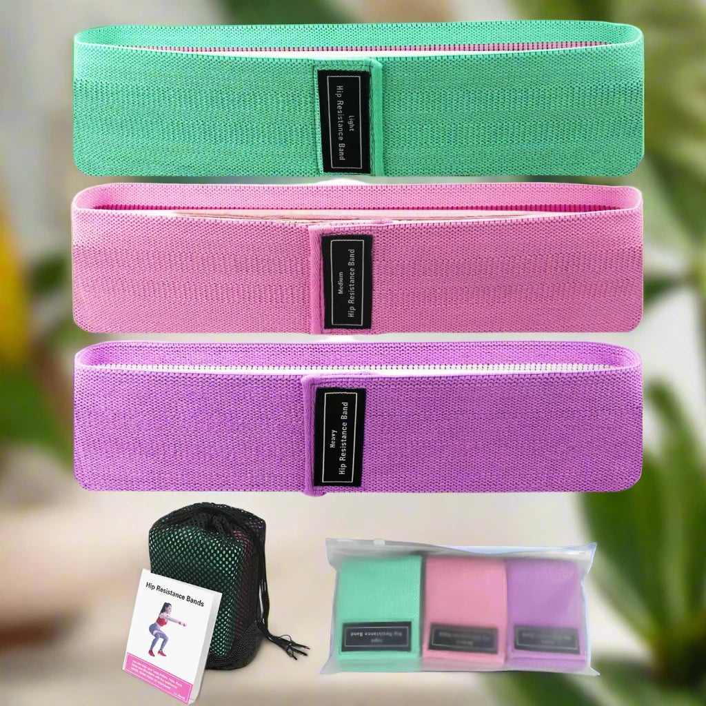 a set of three headbands with tags on them