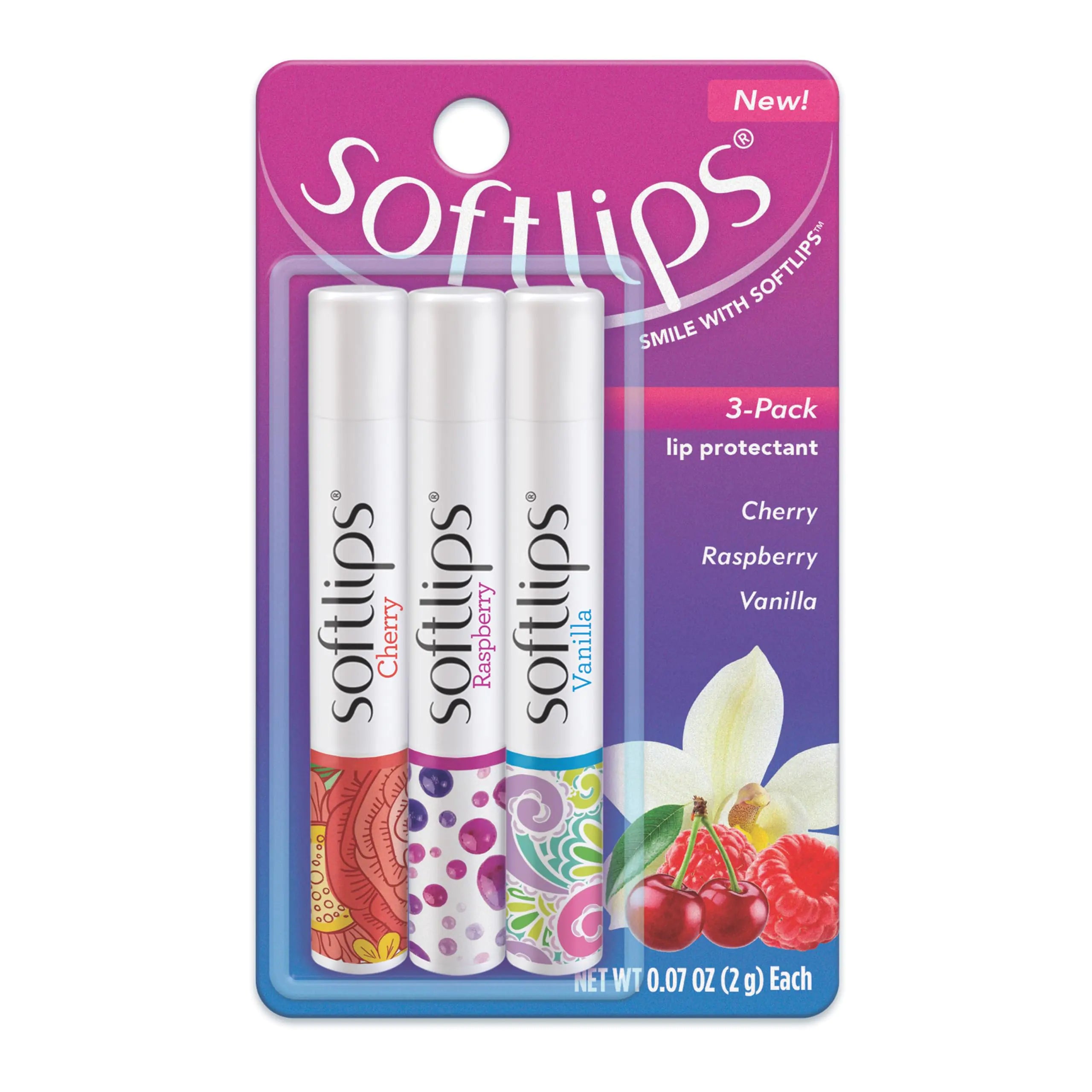 a package of 3 lip bales with fruit