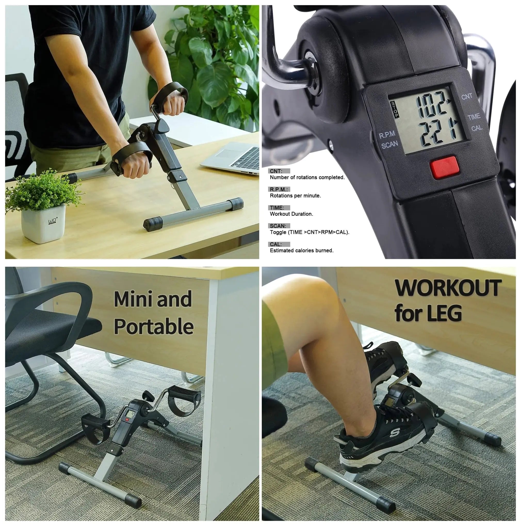 a series of photos showing a person working on a stationary exercise bike