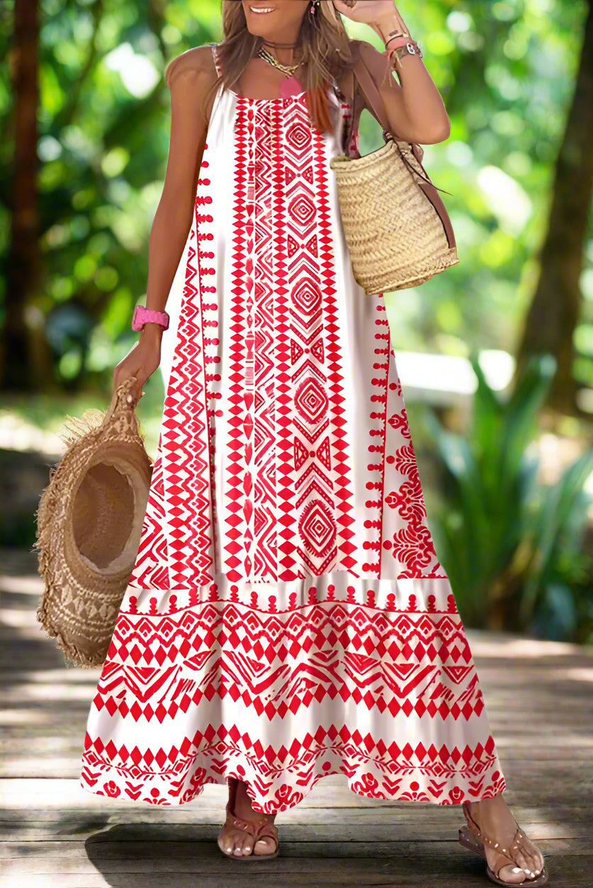 Dokotoo Boho Summer Maxi Dress 2024 - Spaghetti Strap, Scoop Neck, Smocked Ruffle Flowy in Small Rose