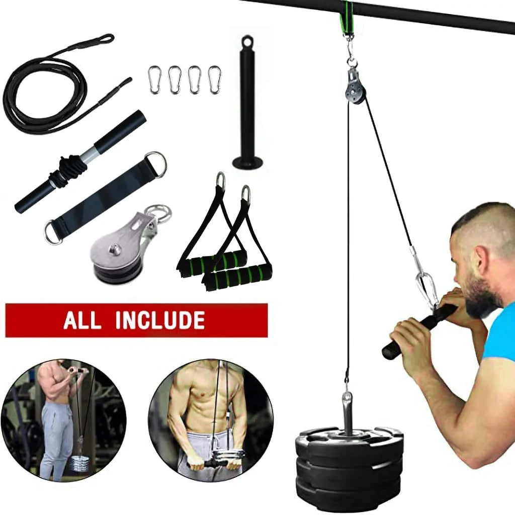 a man is holding a barbell and a rope