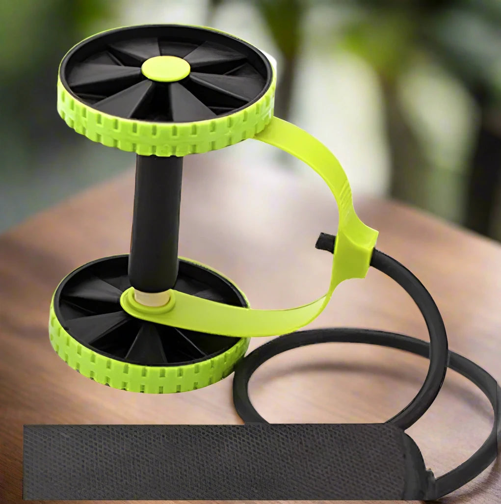 a black and yellow device sitting on top of a wooden table