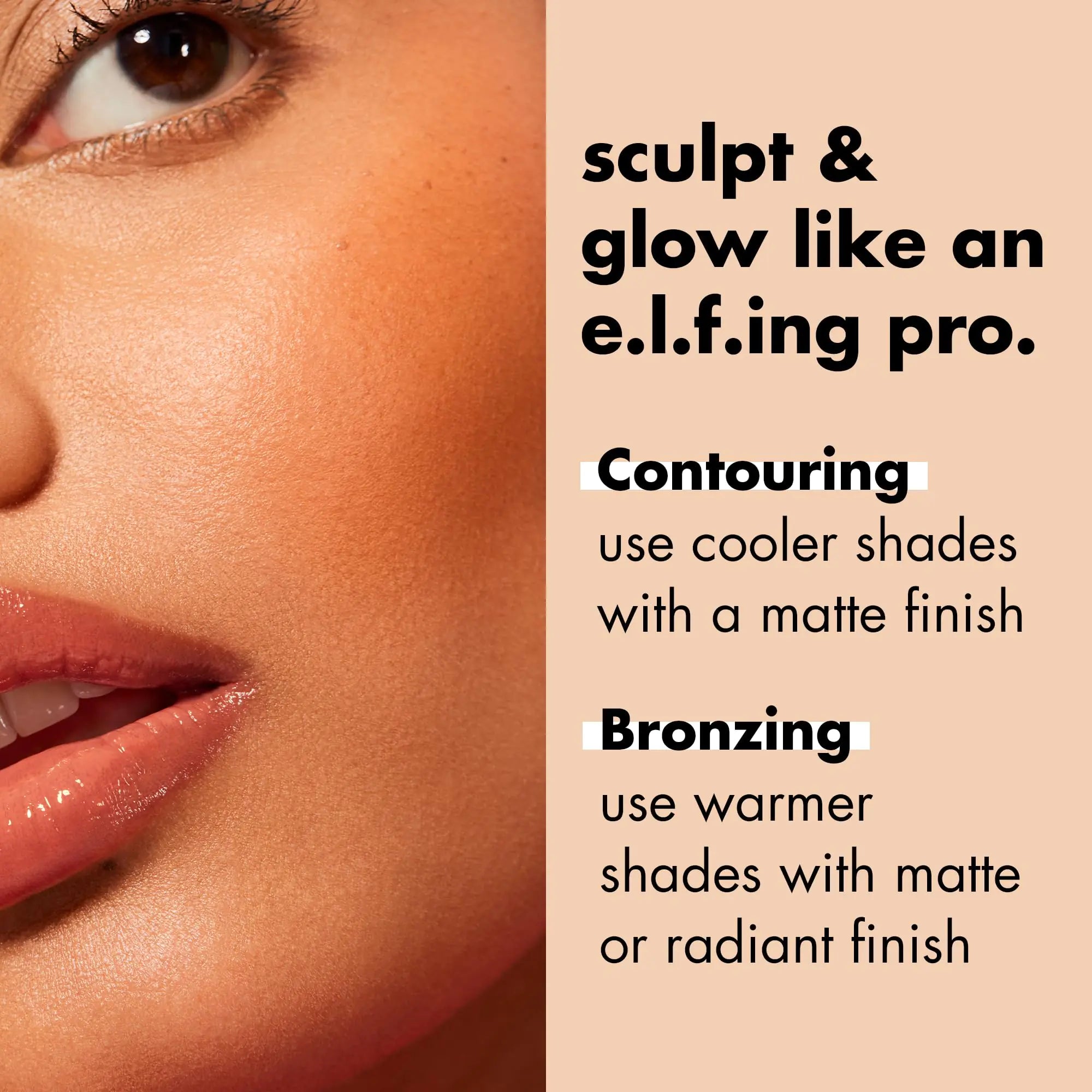 a close up of a woman's face with text describing how to use a