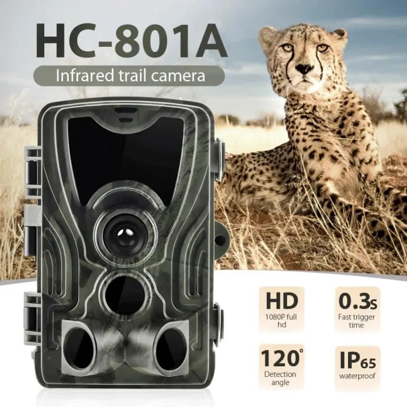 a camera with a picture of a cheetah in the background