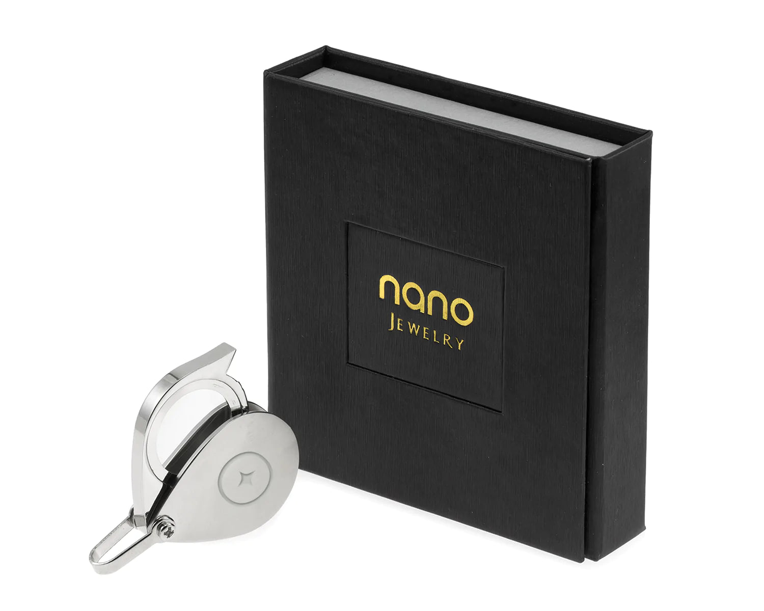 a black box with a silver handle on it