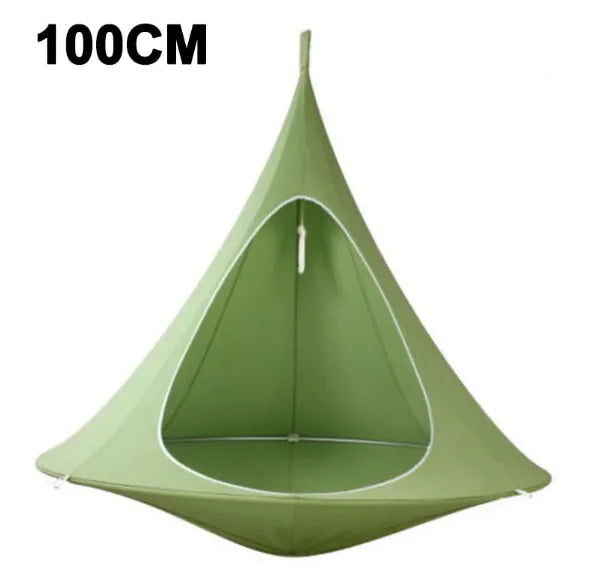 Blooming Violets Outdoor Air Hanging Hammock Tent Cone Chair in green, featuring a sleek design perfect for outdoor relaxation. Constructed of oxford cloth, this hammock tent chair is lightweight and strong, ensuring easy installation and portability for your swinging needs.