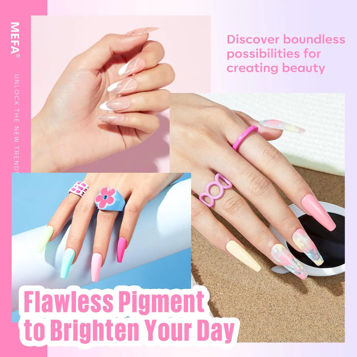 a woman's hands with pink and white nail polish