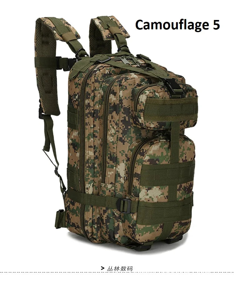 a camouflage backpack with a back pack attached to it