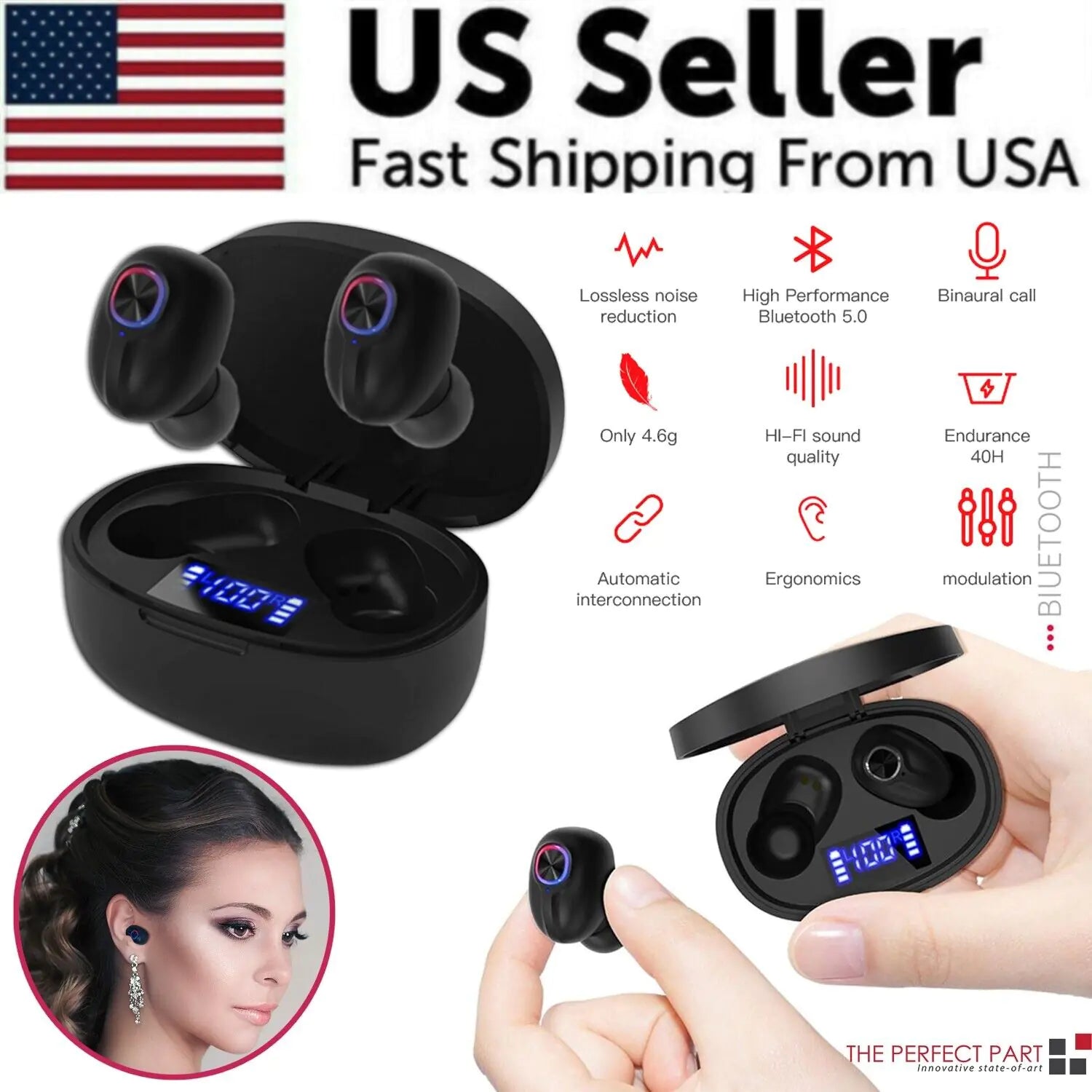 a pair of bluetooth earphones with us seller