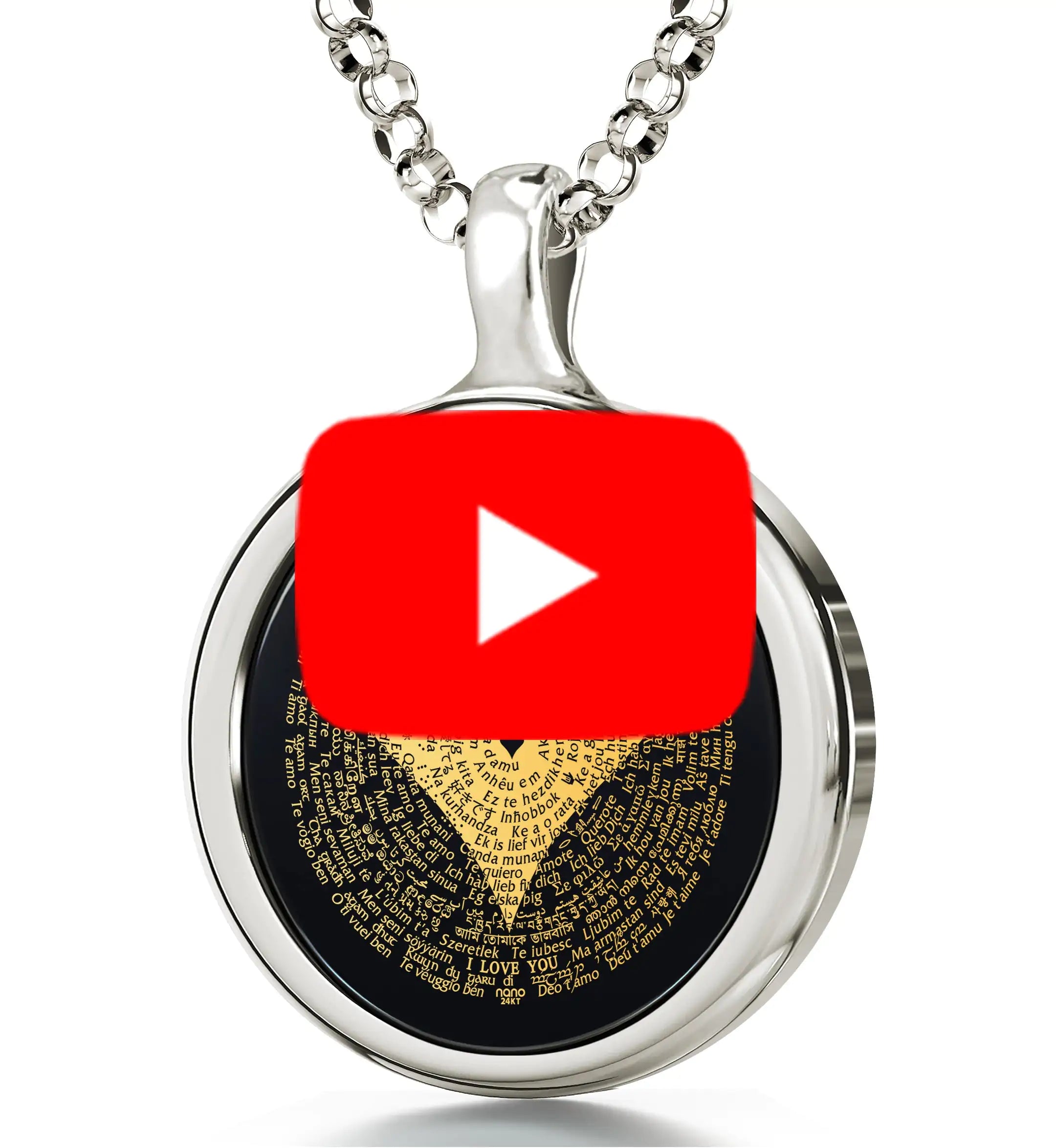 a necklace with a red arrow on it