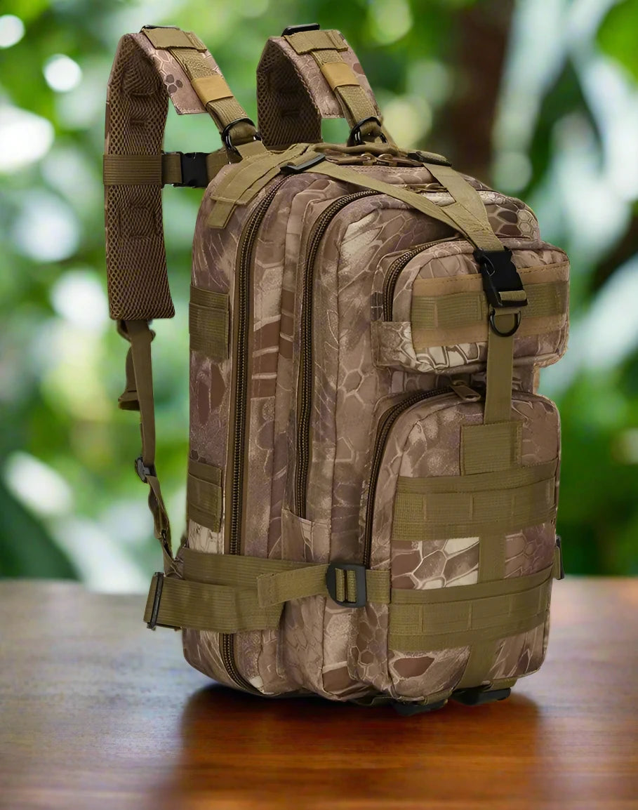 a backpack sitting on top of a wooden table