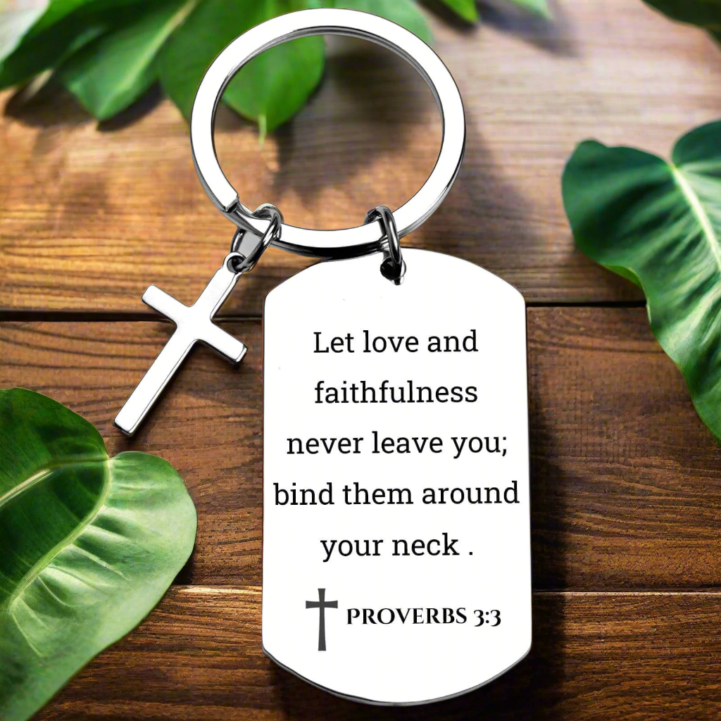 Bible Verse Keychain - Inspirational Proverbs 3:3 Keychain with Cross Pendant - Perfect Christian Gift