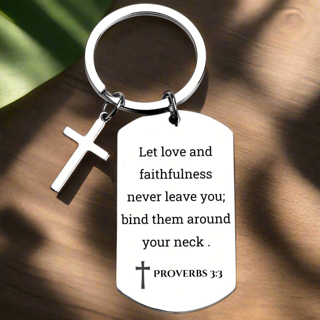 Bible Verse Keychain - Inspirational Proverbs 3:3 Keychain with Cross Pendant - Perfect Christian Gift
