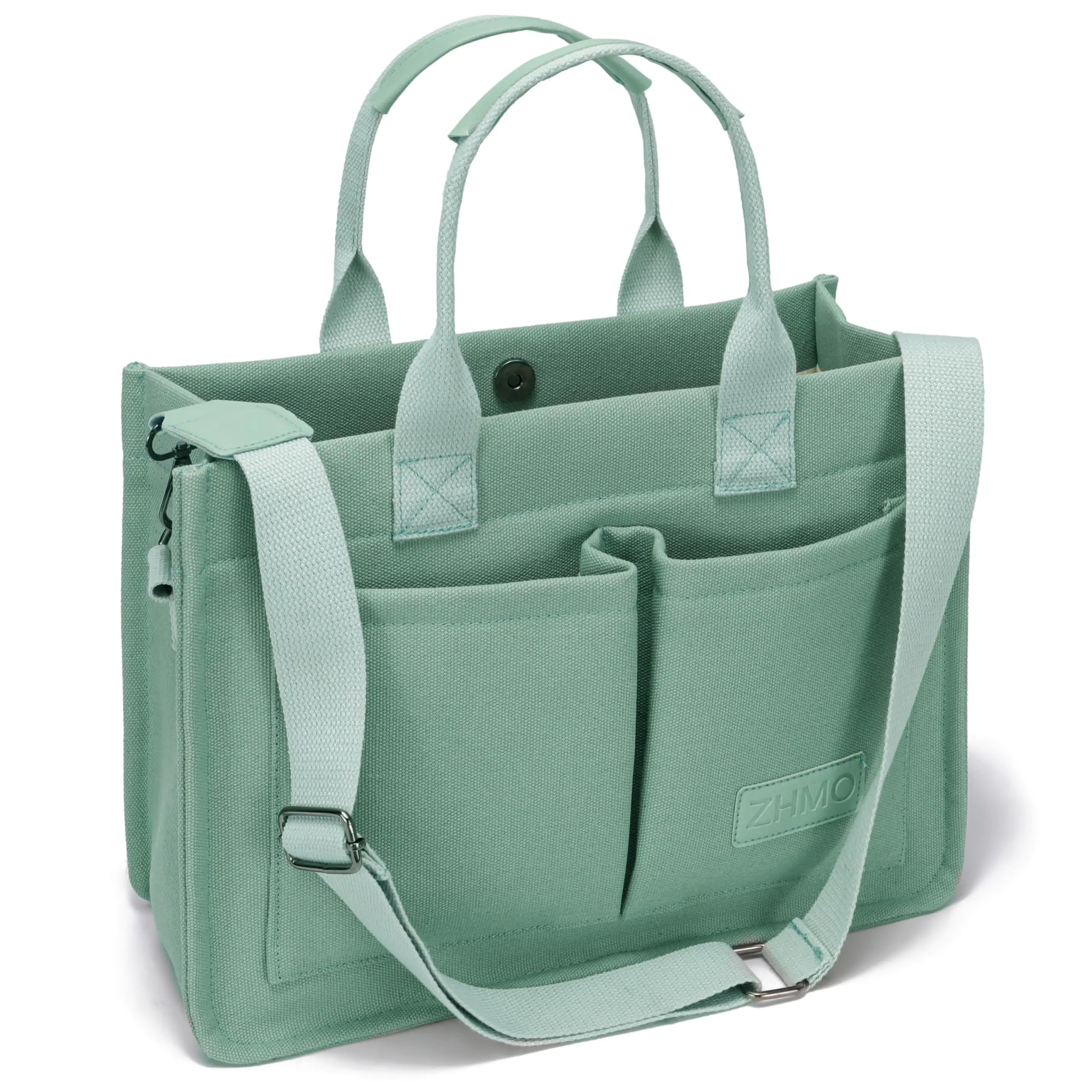 a green bag with two pockets and straps