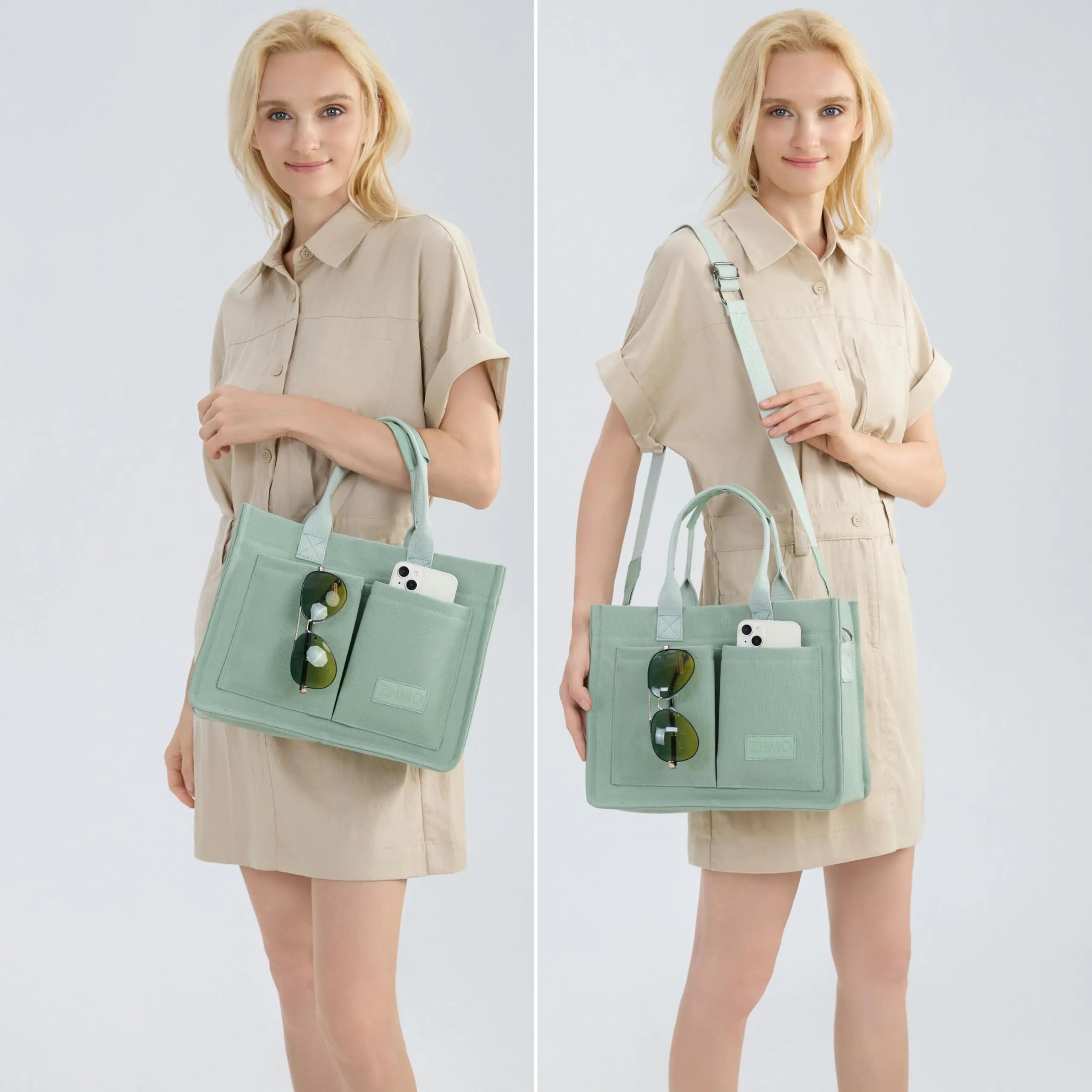 a woman is holding a purse and posing for a picture