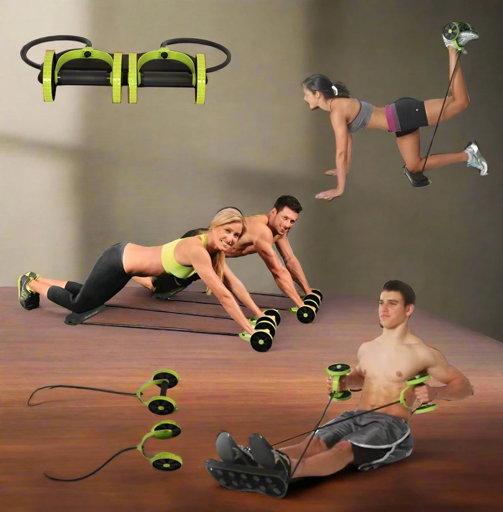 a group of people doing exercises on exercise equipment