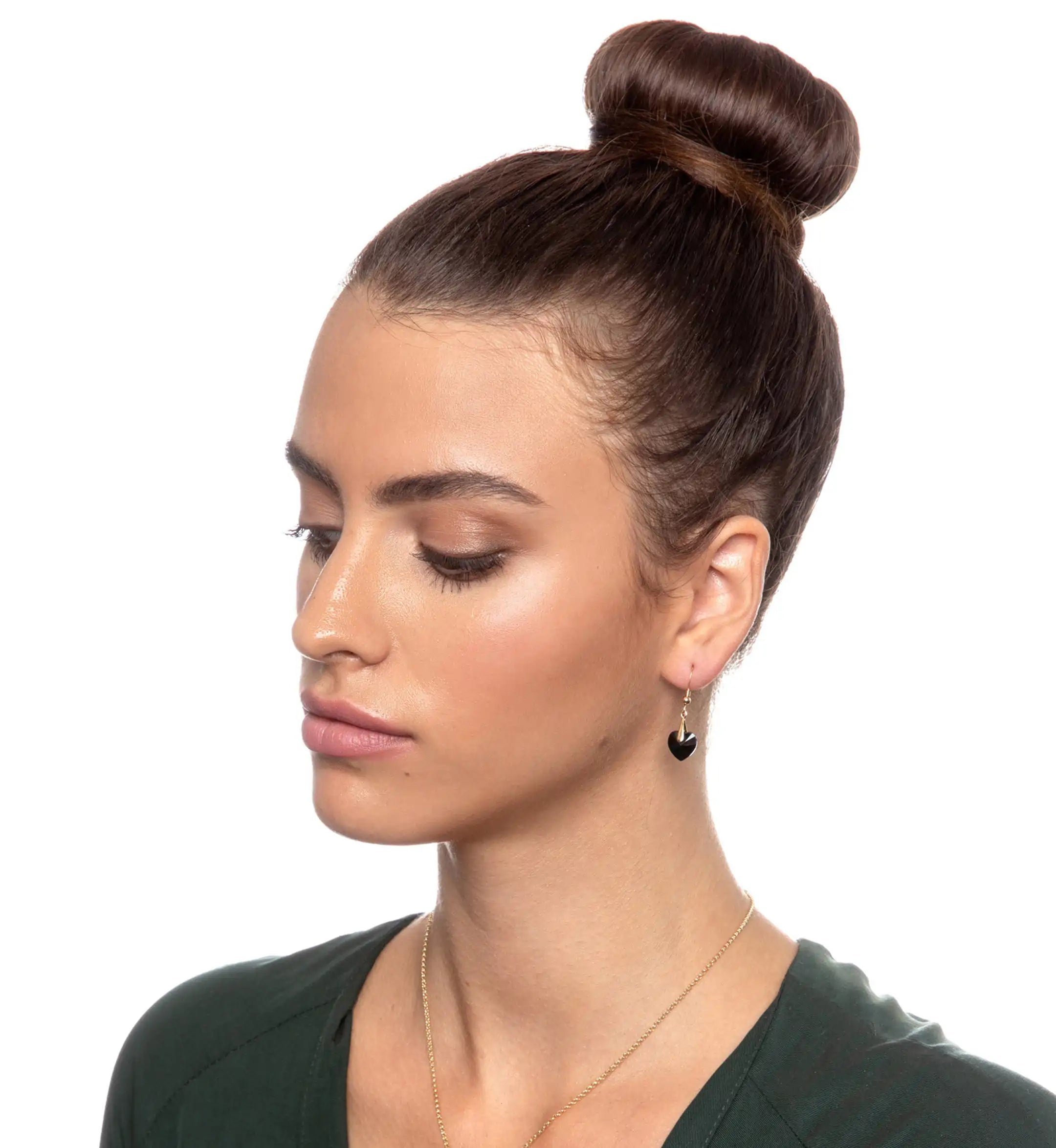 a woman with a bun in her hair