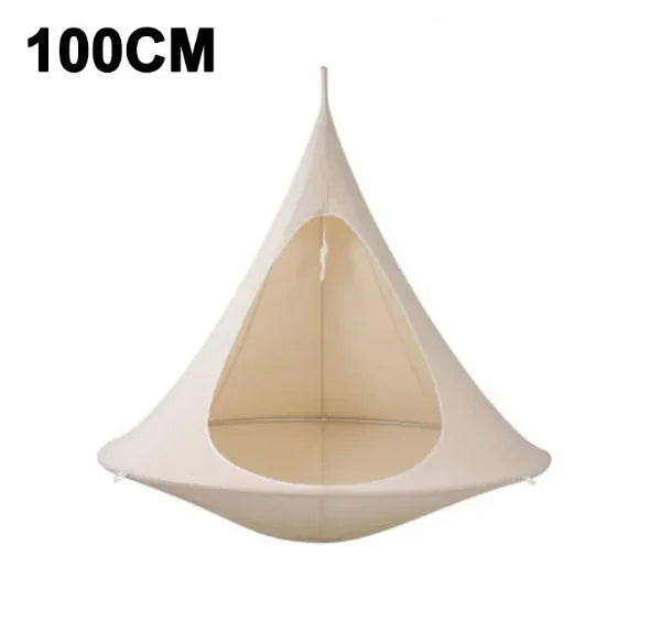 Blooming Violets Outdoor Air Hanging Hammock Tent Cone Chair in off-white, displayed with a clear background showing its spacious interior. This hammock tent chair boasts a lightweight design and strong bearing ability, making it convenient for any outdoor swing, complete with easy installation.
