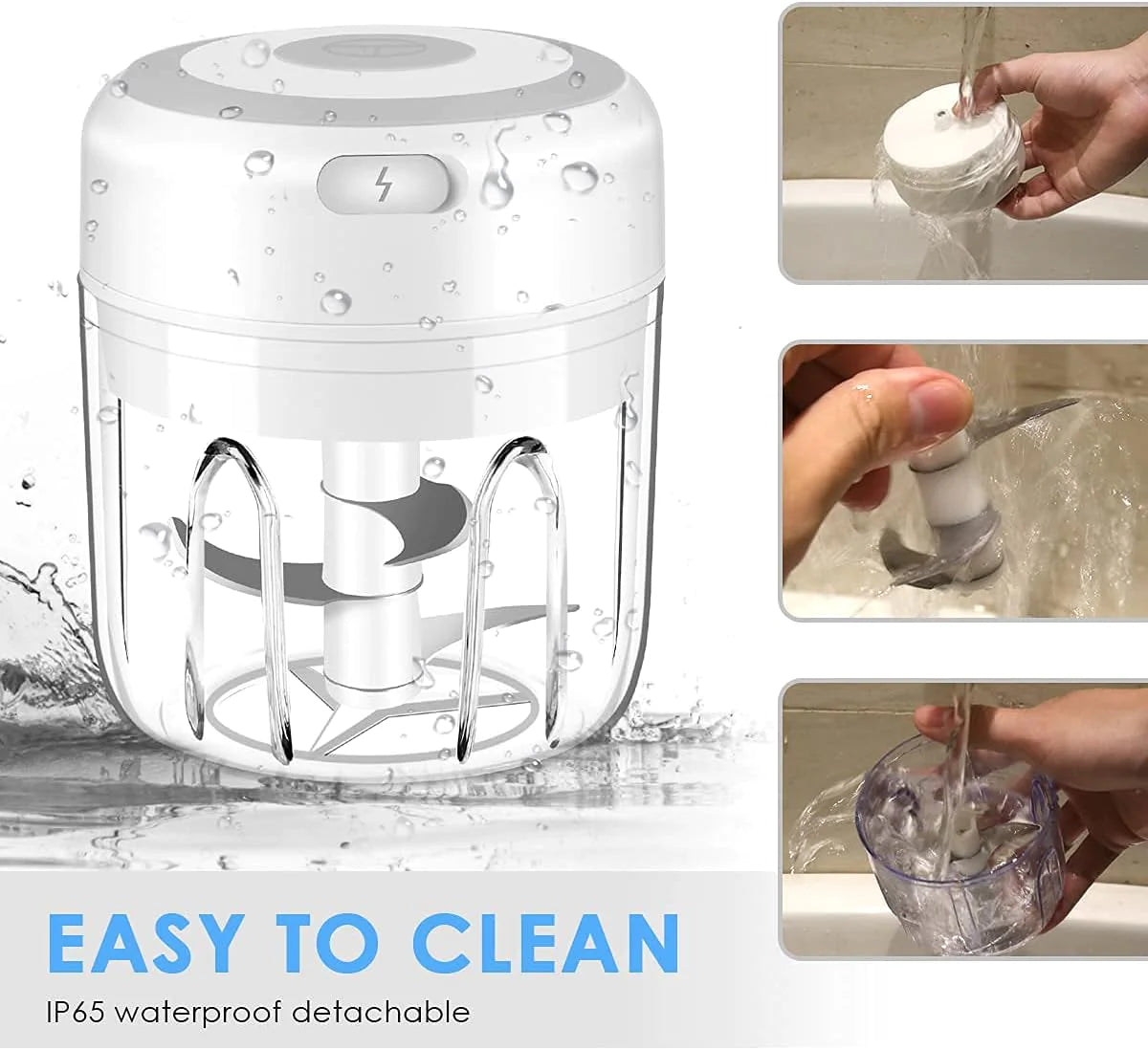 a hand is pouring water into a blender