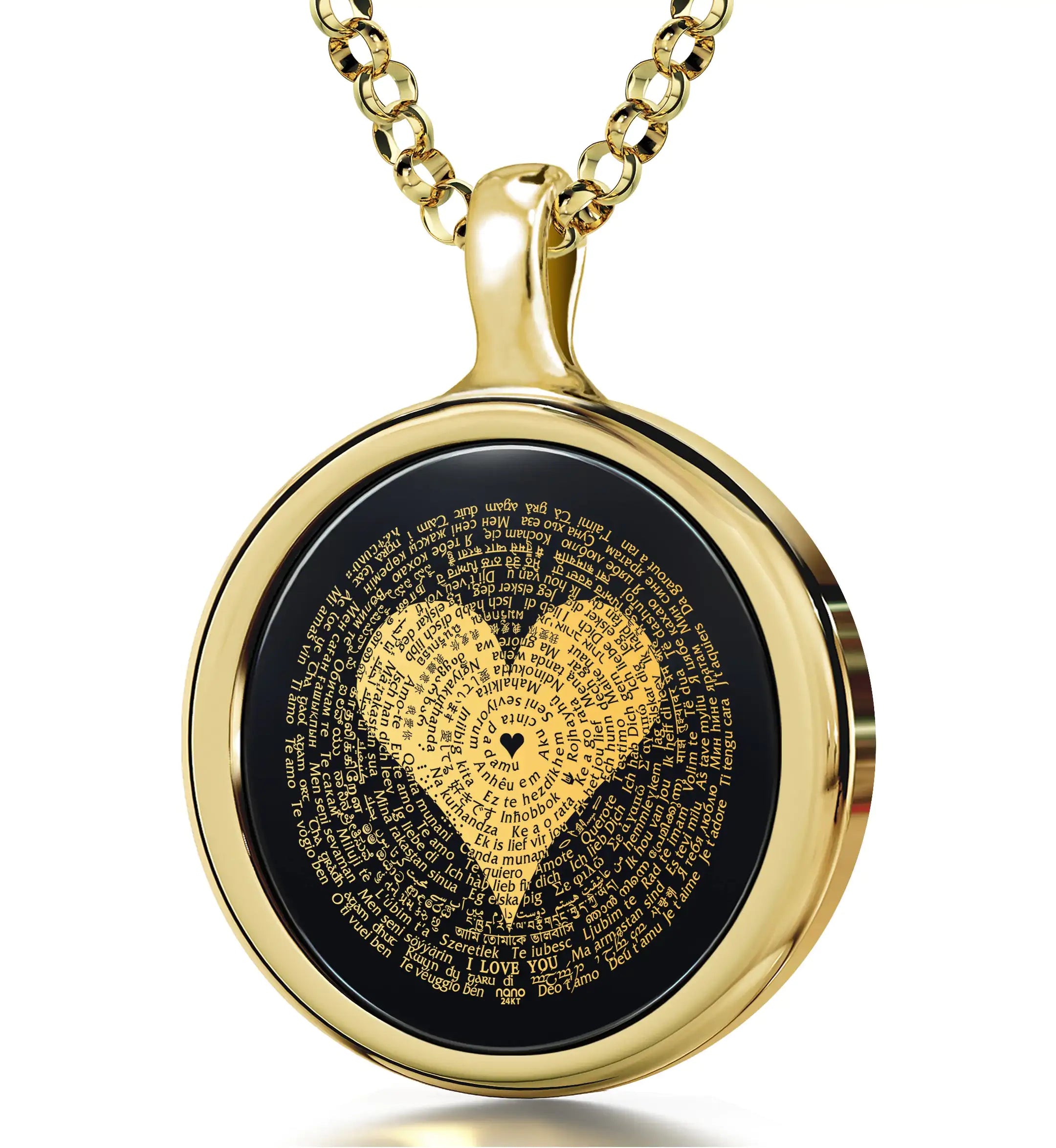 a gold necklace with a heart on it