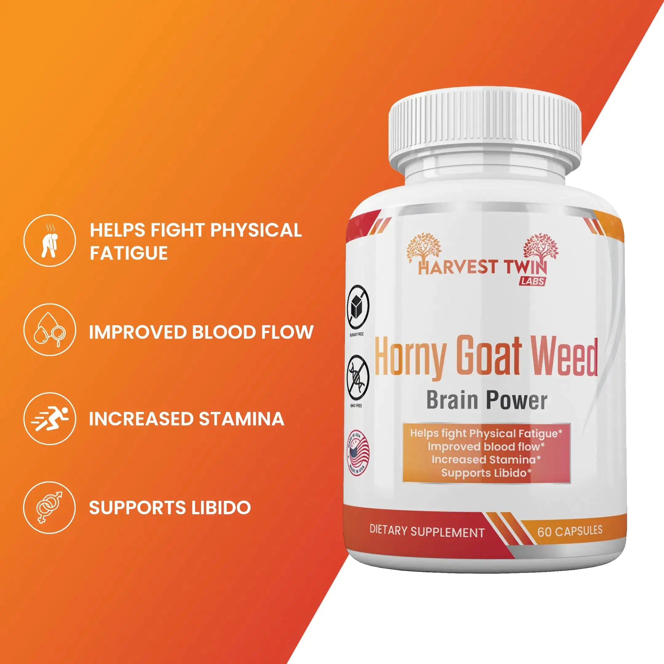 Horny Goat Weed Blend dietary supplement by Blooming Violets, highlighting benefits like enhanced blood flow and stamina for men. This product is tailored for those exploring male enhancement herbs, ensuring a natural boost to endurance, focus, and libido, while offering free shipping benefits.