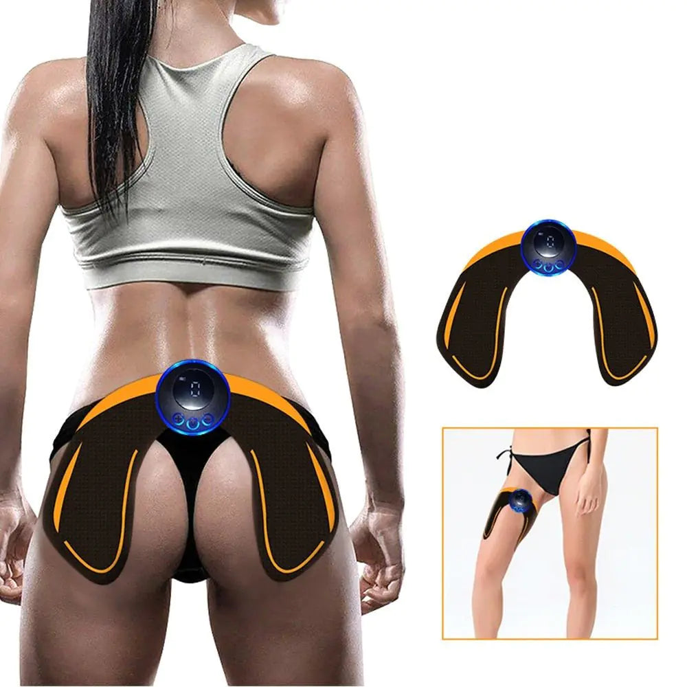 a woman in a sports bra with a device in her butt