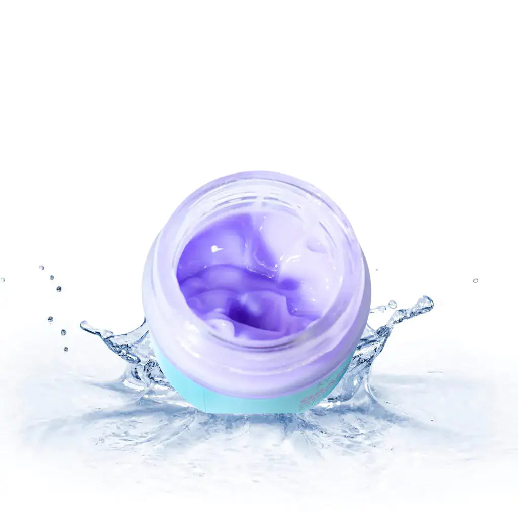 Close-up of the open jar of Rosie Claire Overnight Hydrating Antioxidant Vitamin C Hyaluronic Acid Sleeping Facial Mask, showcasing its smooth, hydrating texture. This product is perfect for anyone looking to enhance their skincare routine, suitable for both men and women. Available at Blooming Violets with free shipping.